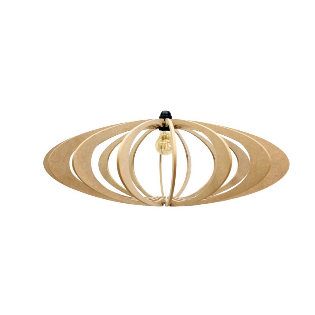 Suspension bois graphique de 70 cm, un luminaire élégant qui diffuse une lumière douce et chaleureuse.