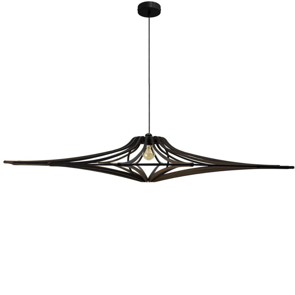 Suspension bois noir SINGING - D124 grand format design contemporain en bois noir mat avec structure aérienne et éclairage doux