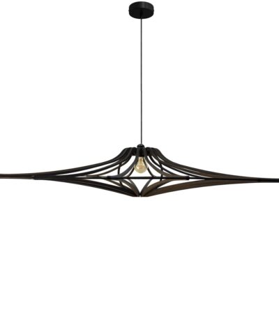 Suspension bois noir SINGING - D124 grand format design contemporain en bois noir mat avec structure aérienne et éclairage doux
