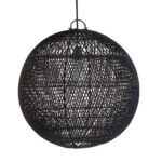 Suspension en rotin Bulle noir M tressée main ronde style bohème