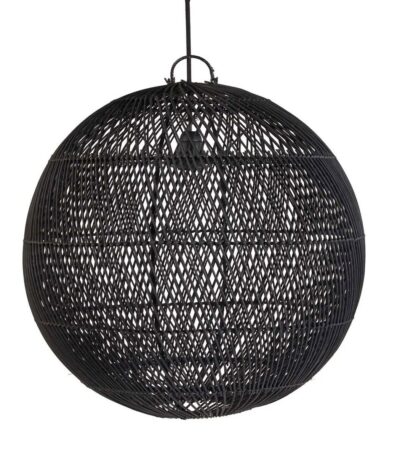 Suspension en rotin Bulle noir M tressée main ronde style bohème