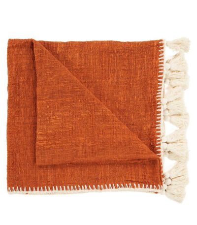 Jeté Stitch en coton terre cuite, jeté de lit décoratif au style naturel et chaleureux, idéal pour chambre ou salon.