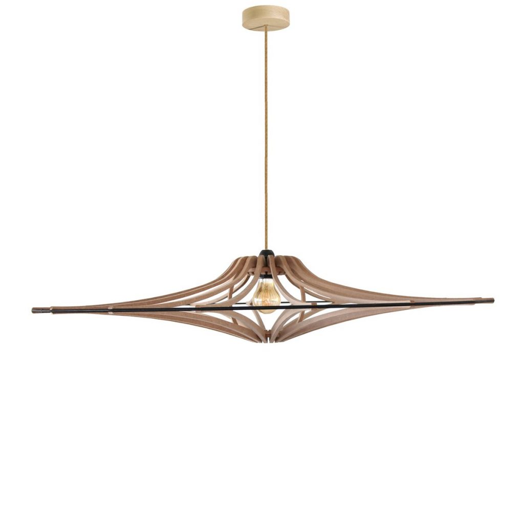 Suspension Singing Brut – Taille D90cm – câble en lin et rosace bois à personnalisé.