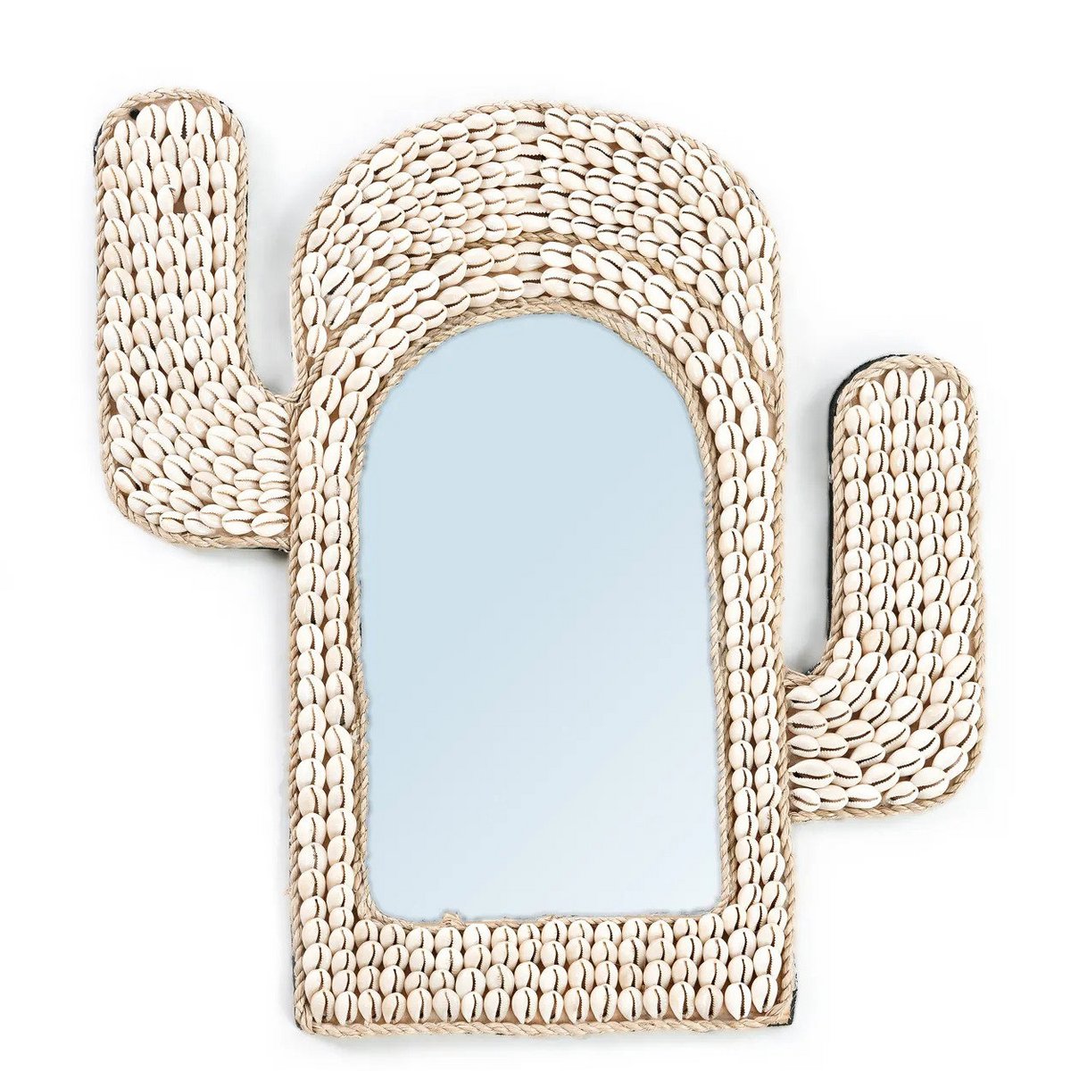 Miroir coquille de cactus blanc en cauris, miroir mural décoratif forme cactus pour salle d’eau ou entrée