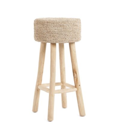 Titre image (SEO média) : Tabouret de bar en raphia naturel vue de face