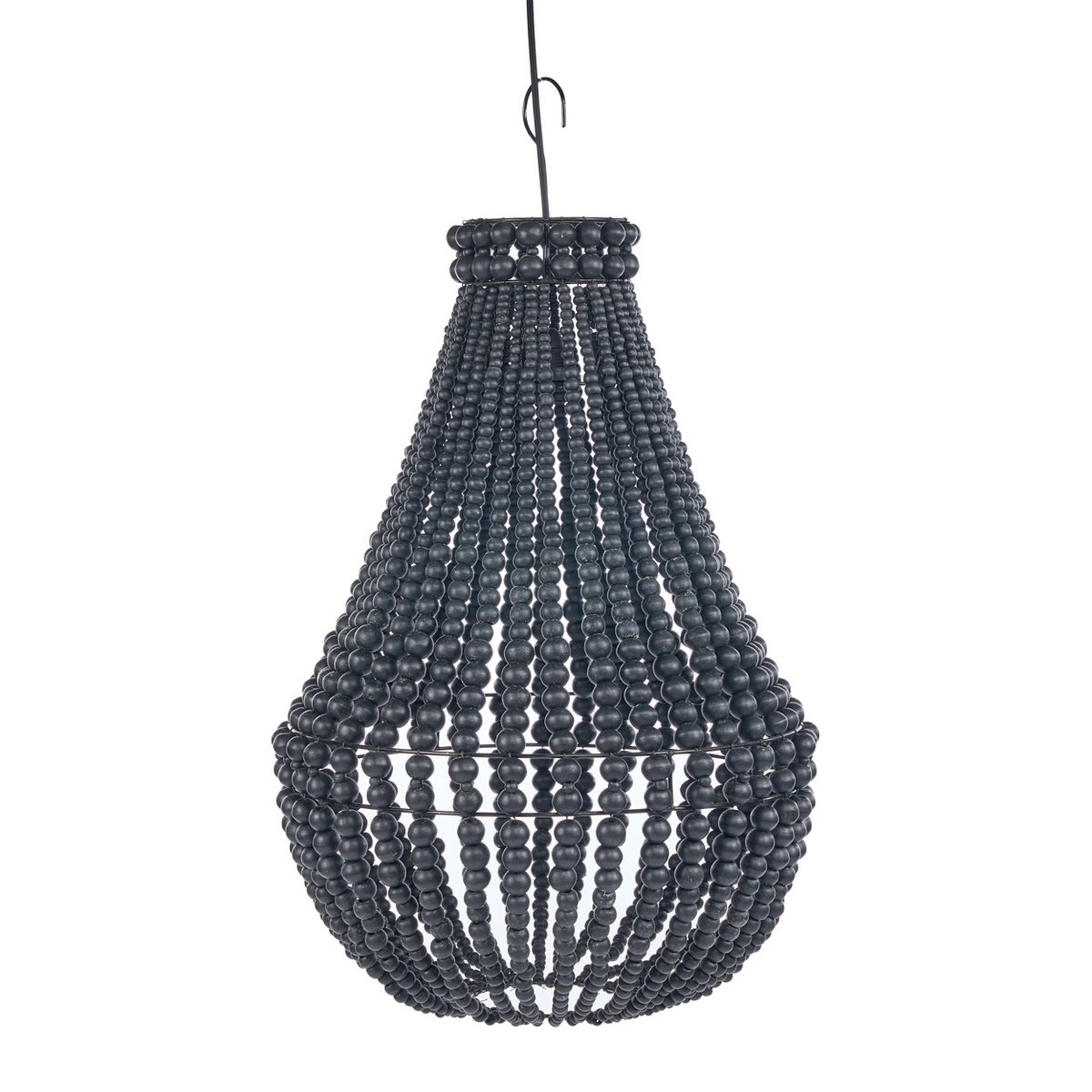 Suspension Teardrop - Noir en perles de bois, suspension décorative noire style bohème