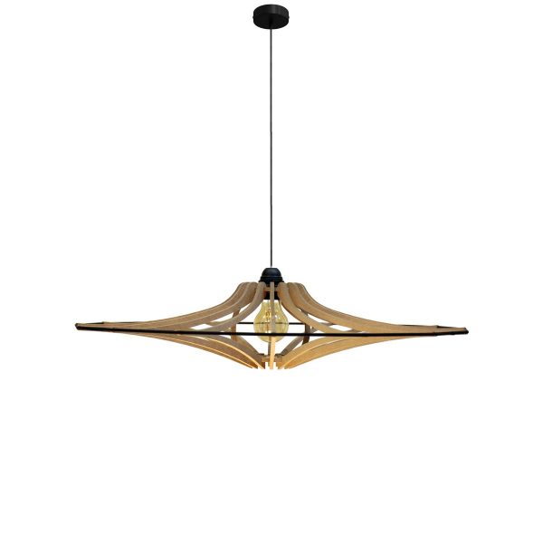 Suspension bois brut SINGING D65, luminaire contemporain pour plafond bas