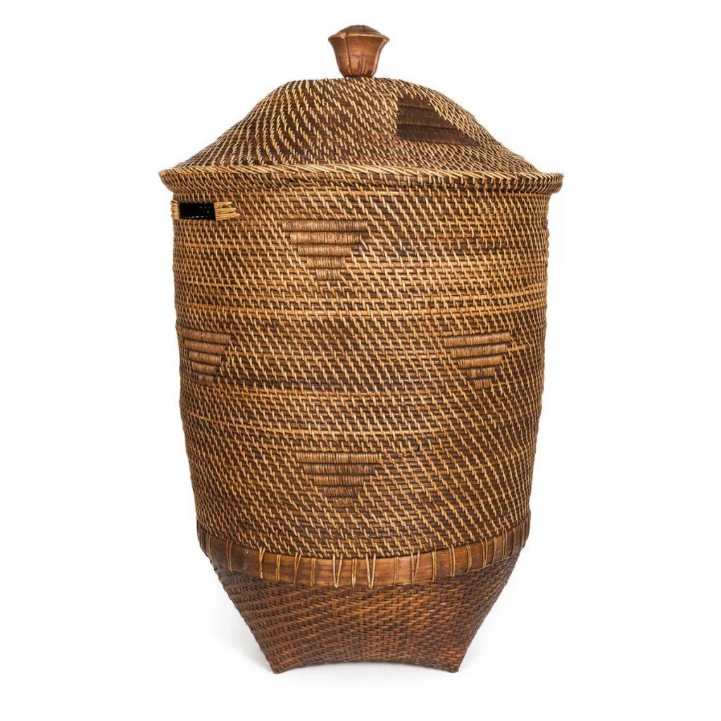 Panier à linge Colonial - Brun en rotin naturel tressé avec couvercle