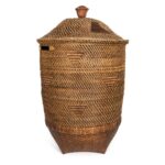 Panier à linge Colonial - Brun en rotin naturel tressé avec couvercle
