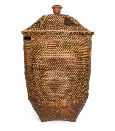 Panier à linge Colonial - Brun en rotin naturel tressé avec couvercle