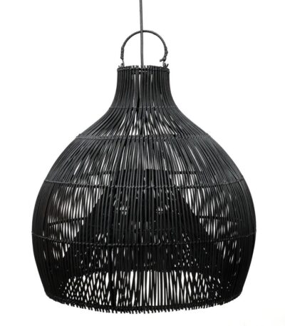 Suspension Lobster Trap - Noir en rotin tresse a la main luminaire artisanal 55cm