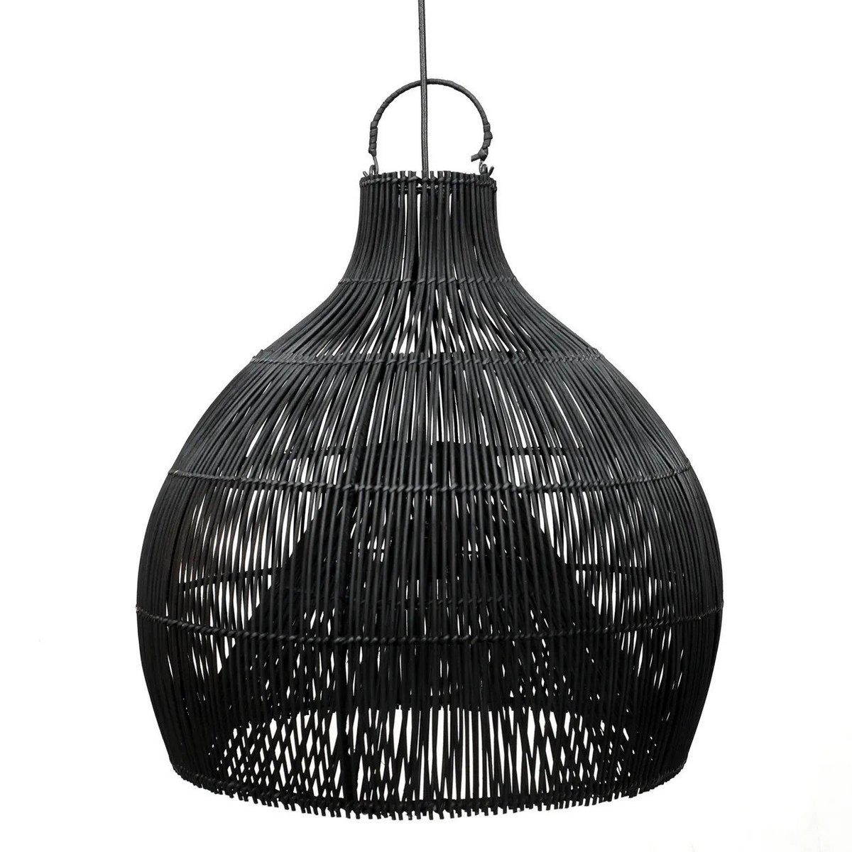 Suspension Lobster Trap - Noir en rotin tresse a la main luminaire artisanal 55cm