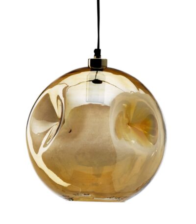 Pendentif en verre doré soufflé main forme ronde lumineuse