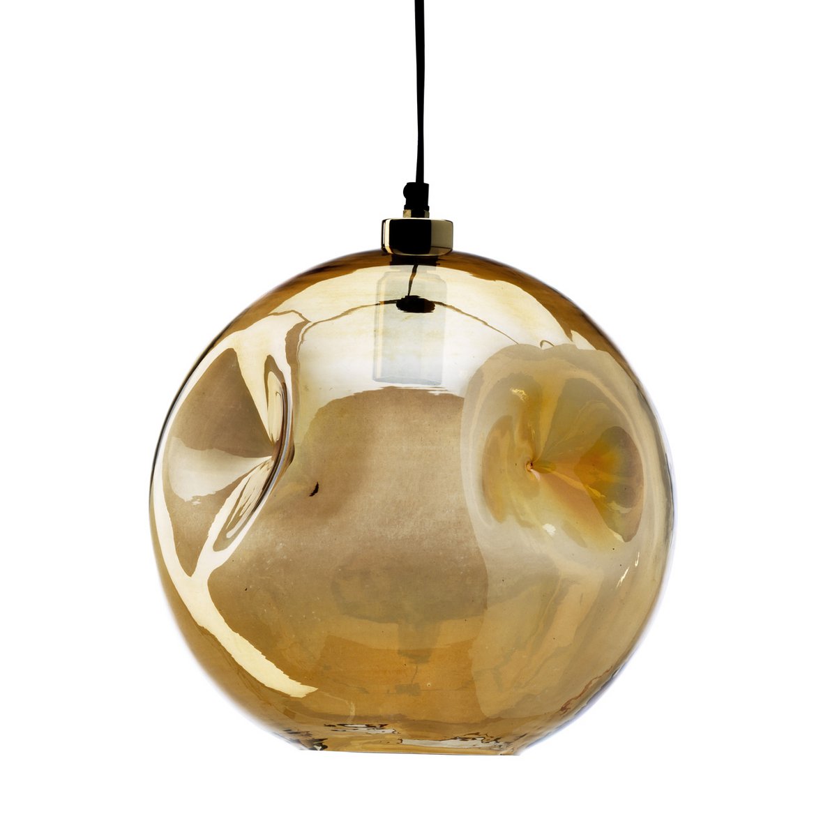 Pendentif en verre doré soufflé main forme ronde lumineuse