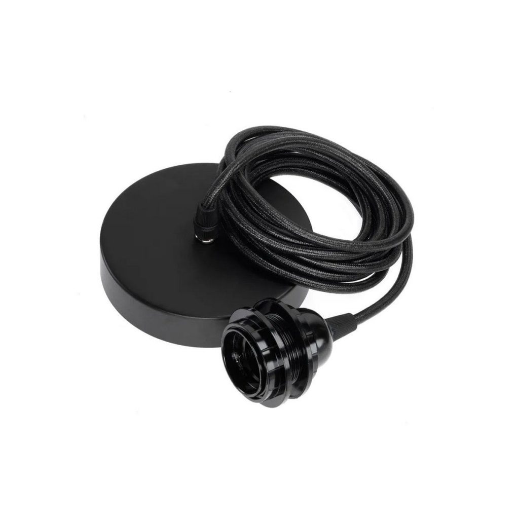 Plafonnier noir 1 luminaire avec câble textile en coton pour suspension
