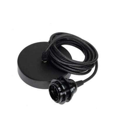 Plafonnier noir 1 luminaire avec câble textile en coton pour suspension