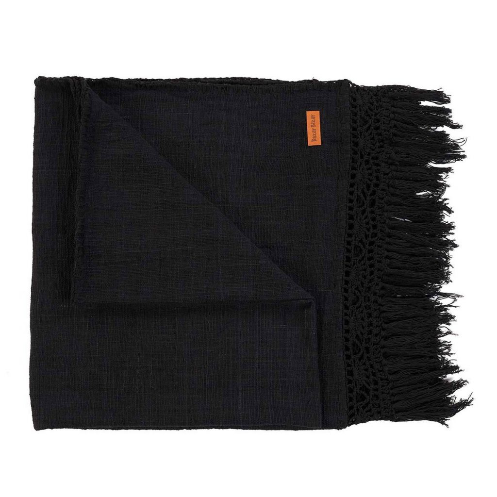 Jeté de lit Gypsy - Noir en coton style bohème moderne posé en bout de lit