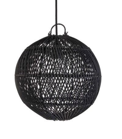 Suspension en rotin Bulle noir S tressée main forme ronde style bohème
