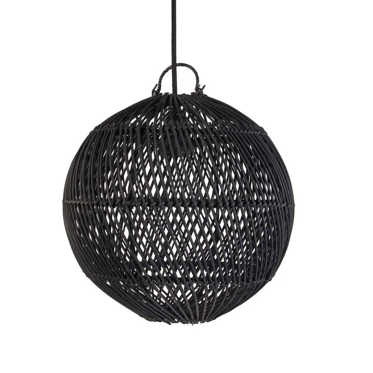 Suspension en rotin Bulle noir S tressée main forme ronde style bohème