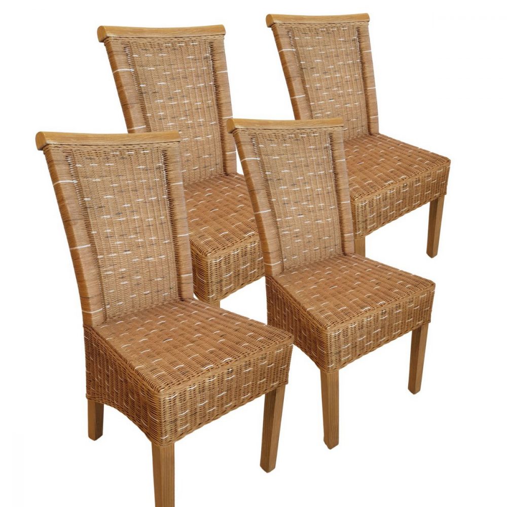 Lot de 4 chaises en rotin marron naturel