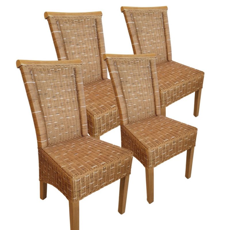 Lot de 4 chaises en rotin marron naturel