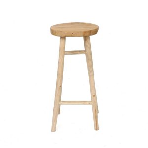 Tabouret de bar en bois de teck naturel Kedut – assise haute artisanale au style bohème