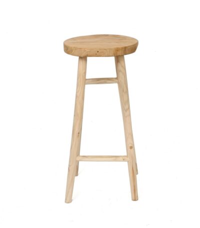 Tabouret de bar en bois de teck naturel Kedut – assise haute artisanale au style bohème