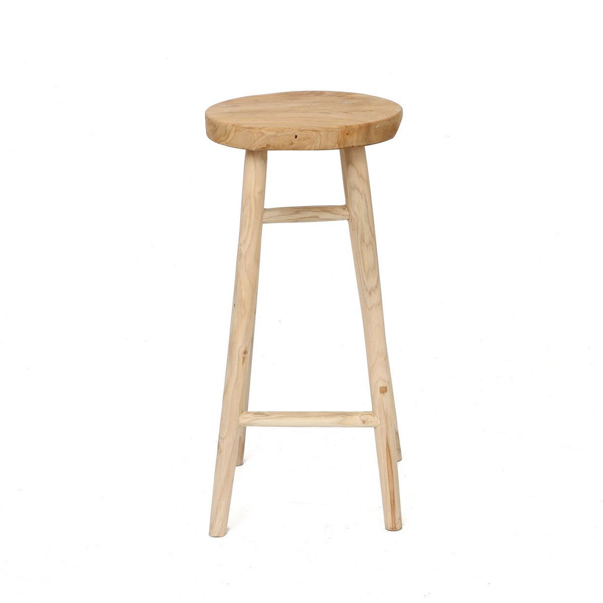 Tabouret de bar en bois de teck naturel Kedut – assise haute artisanale au style bohème