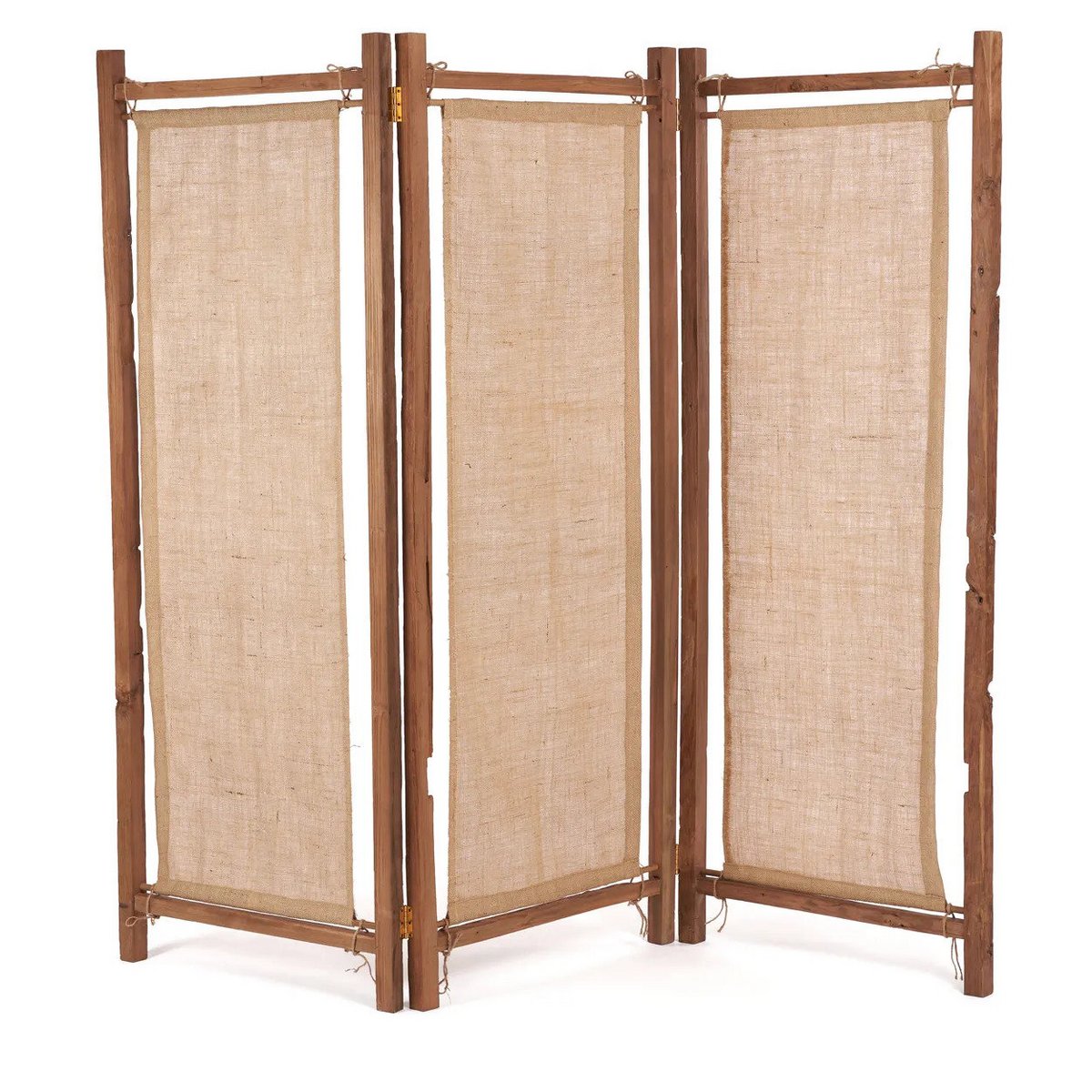 Paravent Zenbu en teck recyclé et toile de jute, paravent naturel style bohème