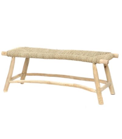 Banc Porto en bois massif avec assise en herbe marine tressée style naturel