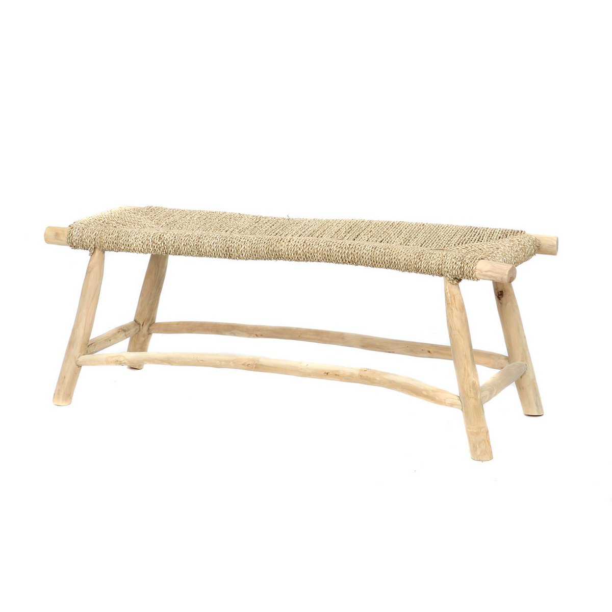 Banc Porto en bois massif avec assise en herbe marine tressée style naturel
