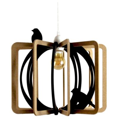 Suspension CAGE AUX OISEAUX luminaire bois design avec oiseaux en bois structure ajourée et ambiance douce