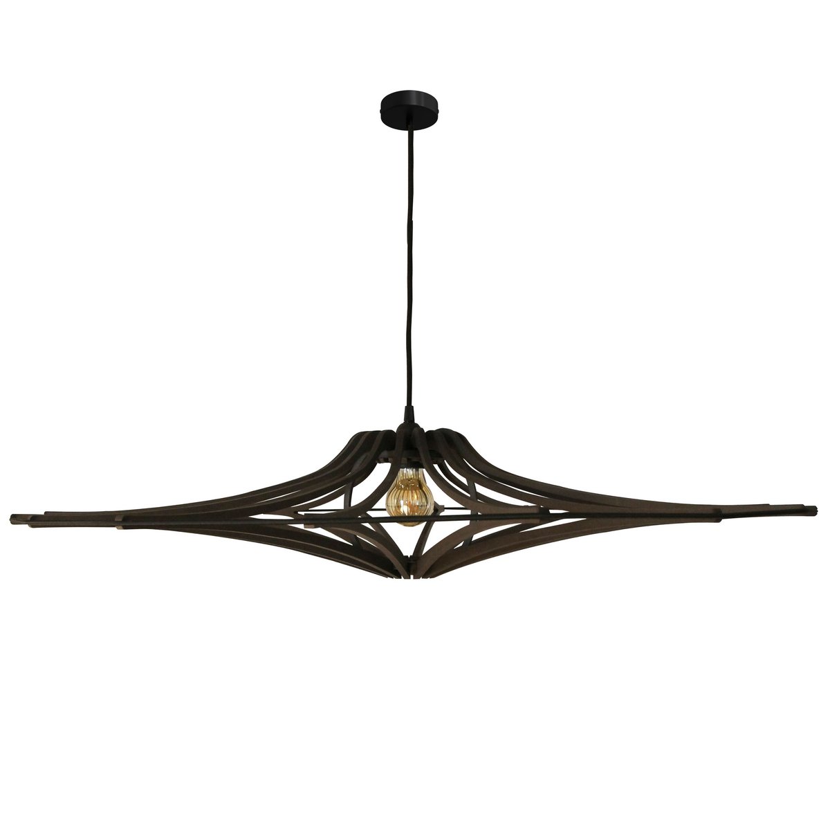 Suspension design bois noir D90 cm – câble textile et rosace métal noir