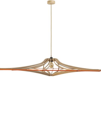 Suspension bois brut SINGING D124 grand format en bois naturel design aérien avec éclairage doux et ambiance chaleureuse