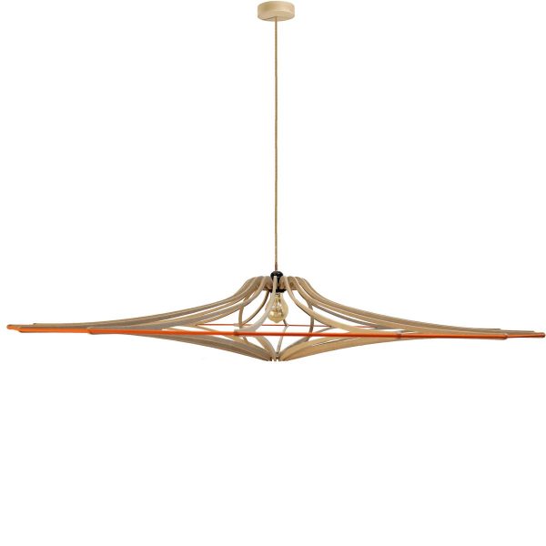 Suspension bois brut SINGING D124 grand format en bois naturel design aérien avec éclairage doux et ambiance chaleureuse