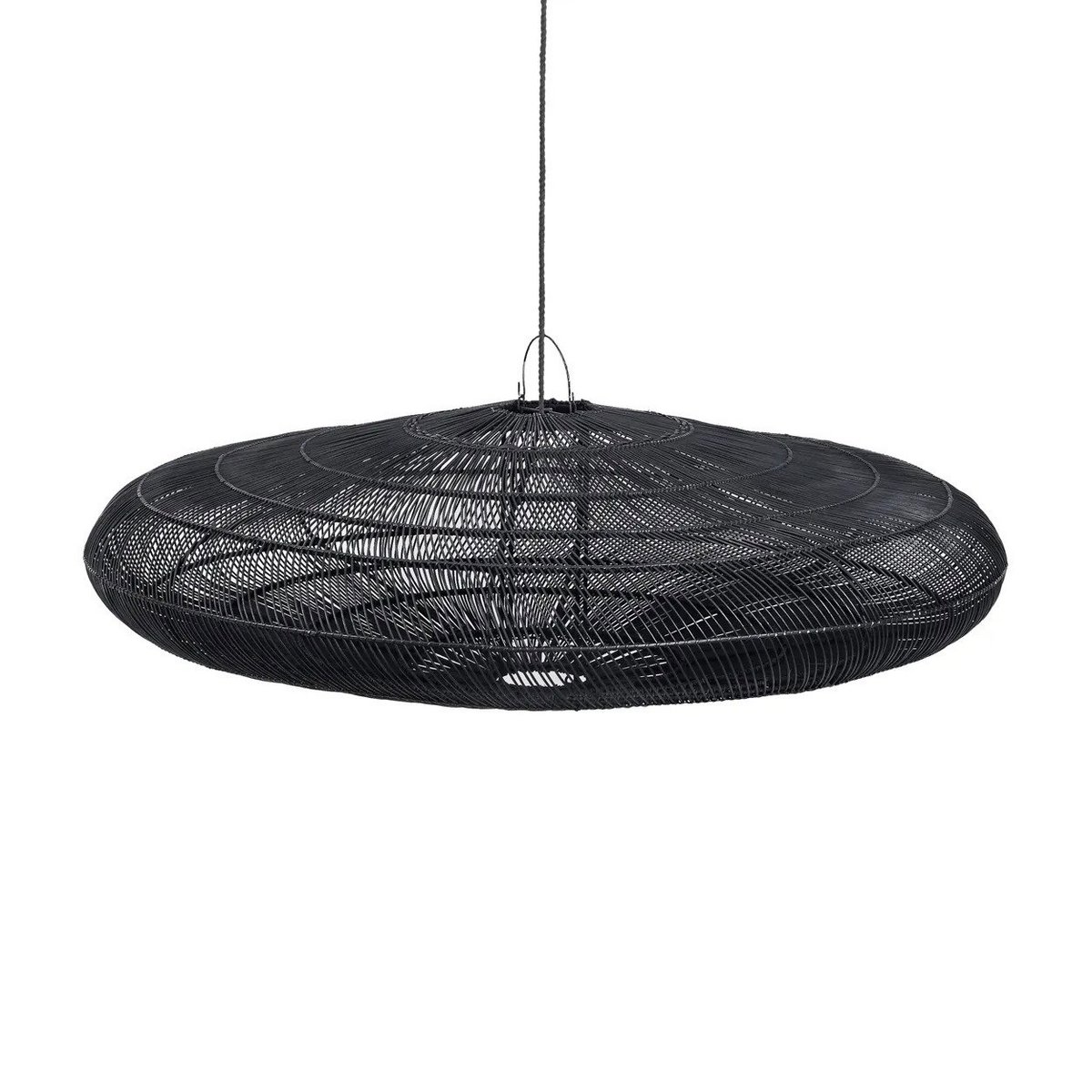 Suspension Macaron - Noir - XL en rotin tressé a la main diamètre 150cm luminaire artisanal