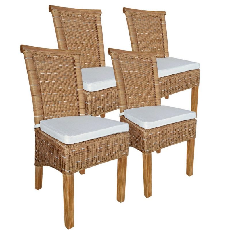 Lot de 4 chaises en rotin marron naturel
