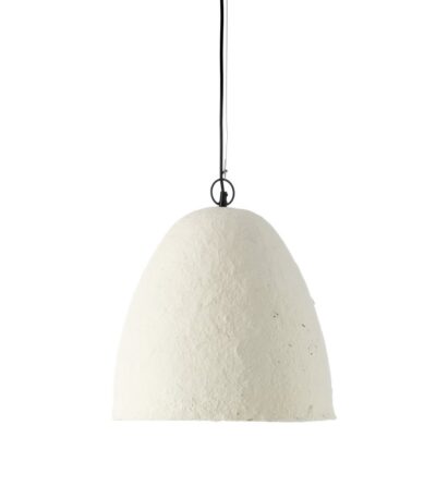 Suspension Savana - Blanc - L en papier mâché, luminaire artisanal blanc design minimaliste, suspension déco contemporaine grand format