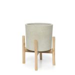 The Chalk Low Béton Naturel – S, cache pot en terre cuite avec structure en bois