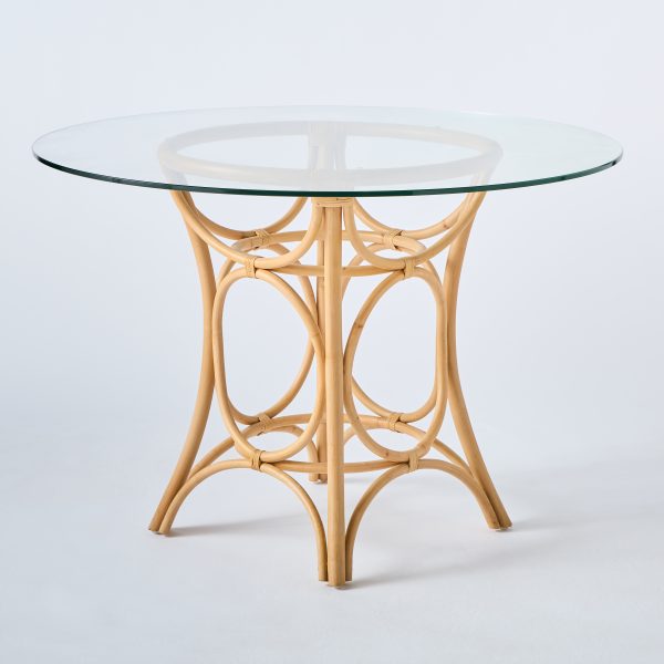 Table ronde en rotin GINGKO plateau verre