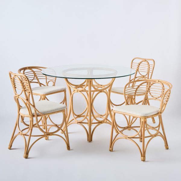 Table ronde en rotin GINGKO plateau verre