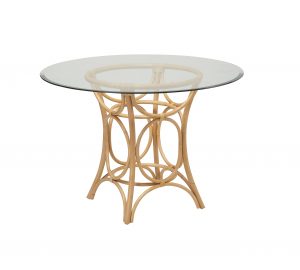 Table ronde en rotin GINGKO avec plateau en verre transparent, table au design organique et lumineux