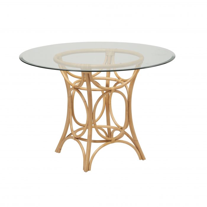 Table ronde en rotin GINGKO plateau verre