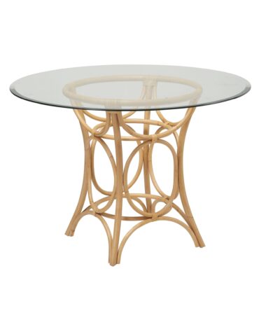 Table ronde en rotin GINGKO avec plateau en verre transparent, table au design organique et lumineux