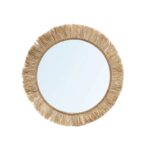 Miroir Tahiti naturel en raphia tressé style bohème tropical