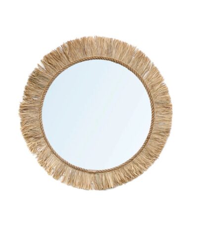 Miroir Tahiti naturel en raphia tressé style bohème tropical