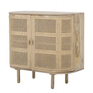 Commode en bois et rotin Bandol, meuble de rangement bas aux lignes arrondies pour intérieur.