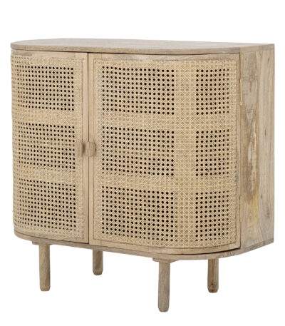 Commode en bois et rotin Bandol, meuble de rangement bas aux lignes arrondies pour intérieur.