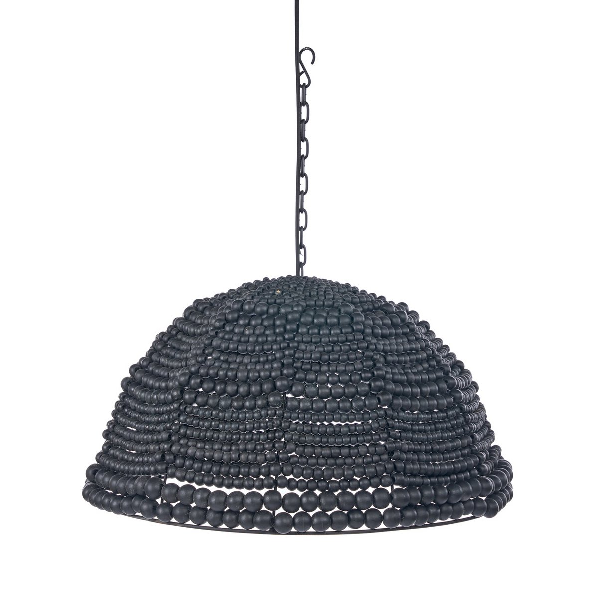 Suspension en perles de bois noir - Dôme – luminaire artisanal au design bohème chic