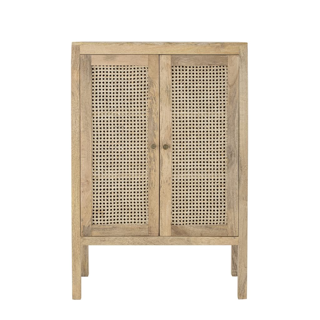 Armoire en bois de manguier Paulo avec portes en cannage de rotin naturel, meuble de rangement style botanique